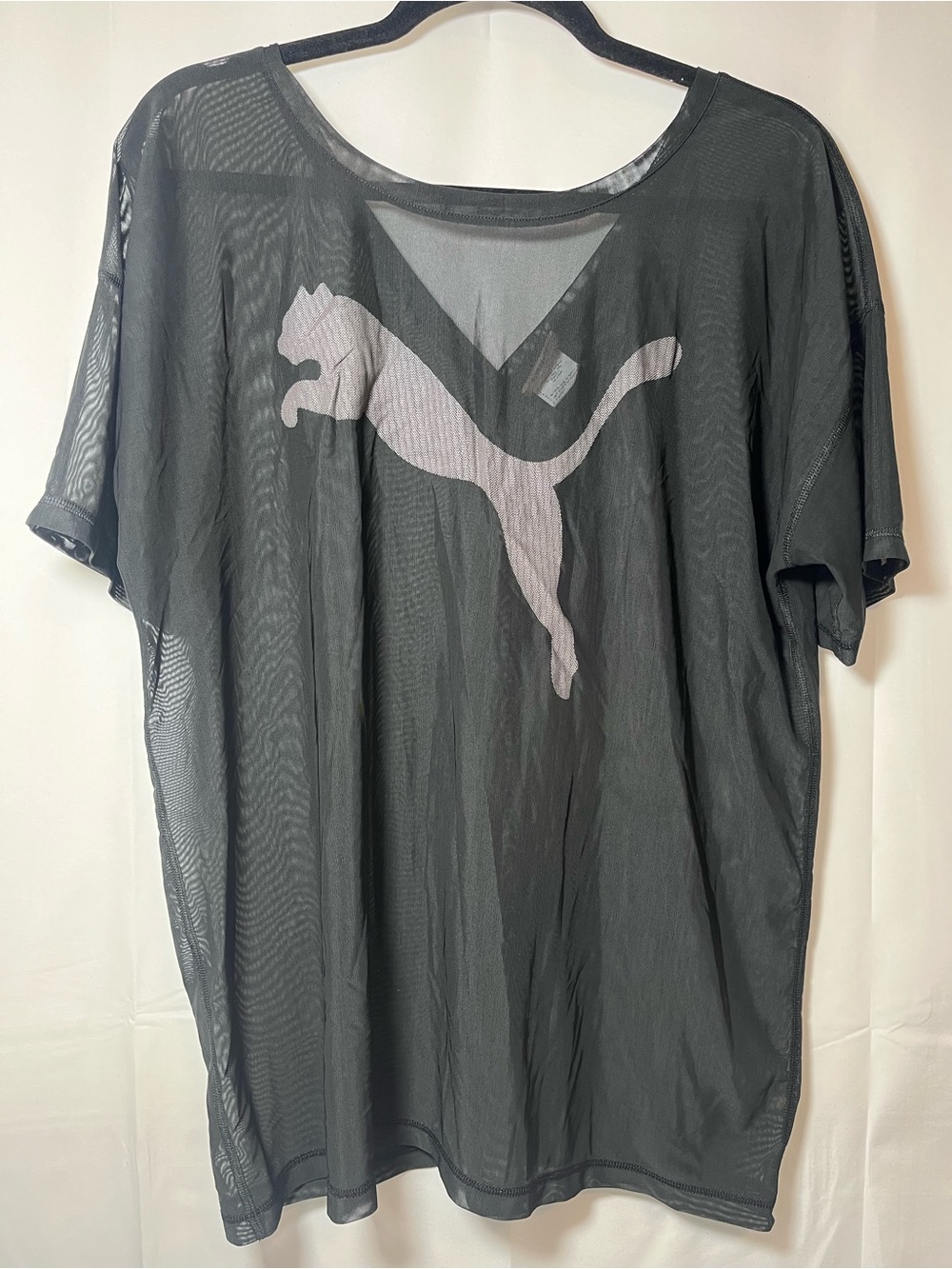 Puma Black Sheer Mesh Short Sleeve Tee with Silver Logo
